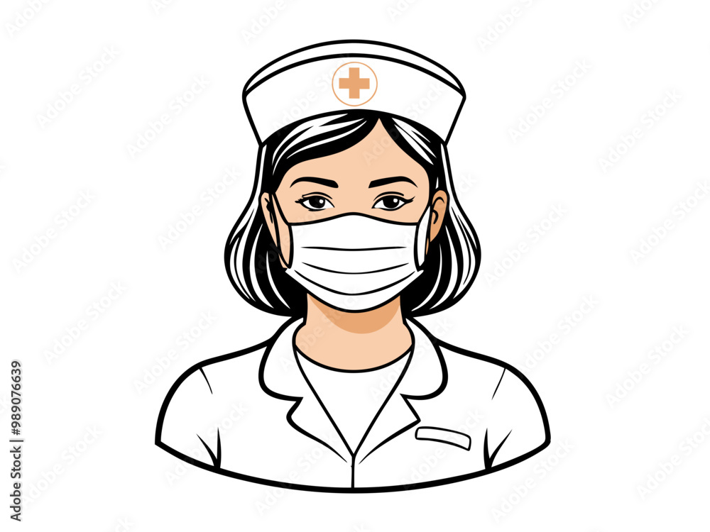 Nurse Wearing Mask, Healthcare and Safety Concept Vector Illustration Nurse Wearing Mask, Healthcare and Safety Concept Vector Illustration