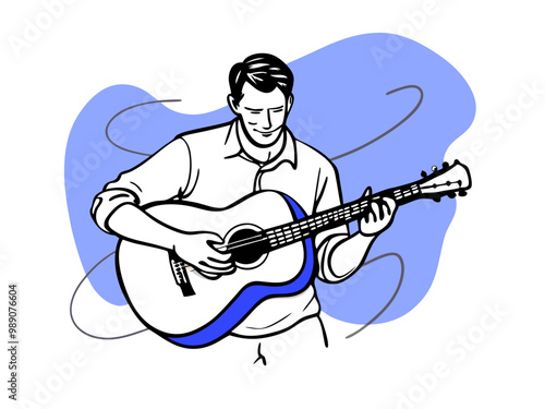Man Playing Guitar, Idea Concept with Blob Background, Music and Creativity Concept Vector Art