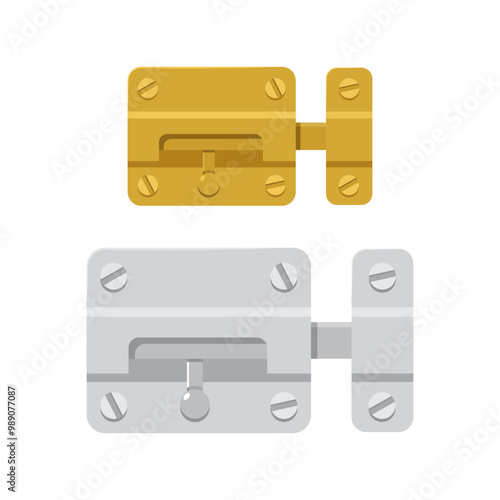 Gold door lock latch vector cartoon illustration isolated on a white background.