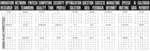 Big set of business related original icons. Network, teamwork, payment, computing, seo, ai etc. Editable stroke