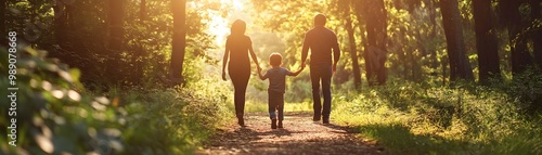 Family Exploring Sunlit Nat...