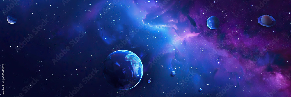 Galactic Space Race Backdrop: Starry Night and Planets in Blues and Purples Galactic Space Race Backdrop: Starry Night and Planets in Blues and Purples
