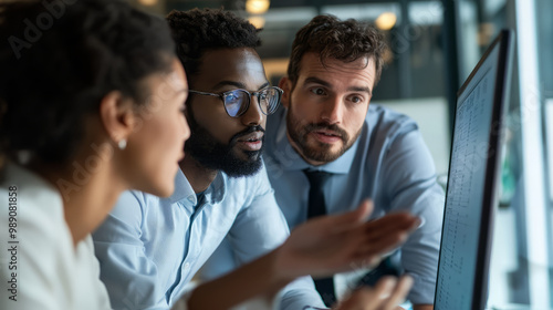 A team of professionals reviewing sustainability metrics for a supply chain report