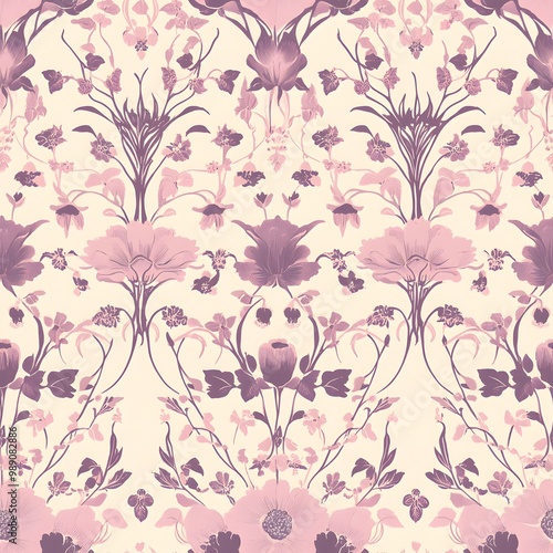 Floral seamless vector pattern with vintage damask design for wallpaper, textile, or decor