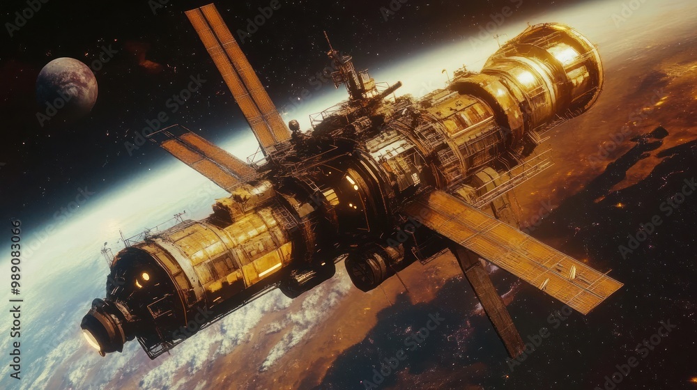 A futuristic space station orbiting a planet, showcasing advanced technology and exploration. A futuristic space station orbiting a planet, showcasing advanced technology and exploration.