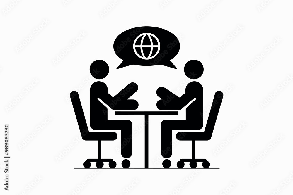 Fototapeta premium Icons of two businessmen talking in a business meeting.