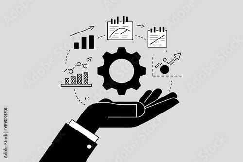 Hand holding a gear, concept of creativity and business.