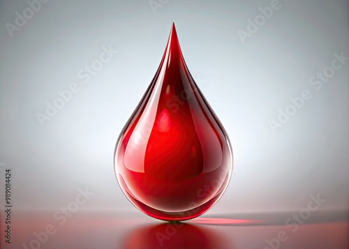 A close-up of a single drop of blood on a transparent background, with a subtle gradient and soft focus, ideal for medical or horror themes.