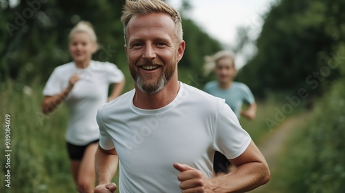 Familienzusammenhalt bei einem Lauf durch die Natur in Deutschland für die Frühlingsfitness