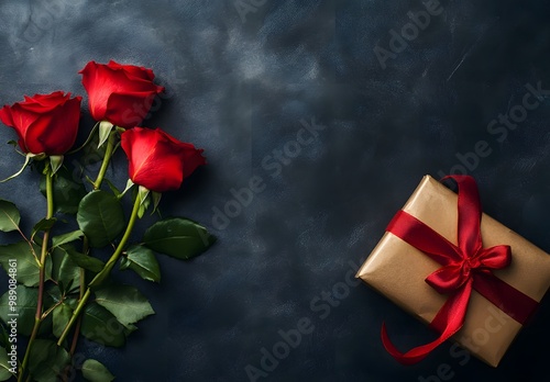Red Roses & Gift Box for Valentine's Day