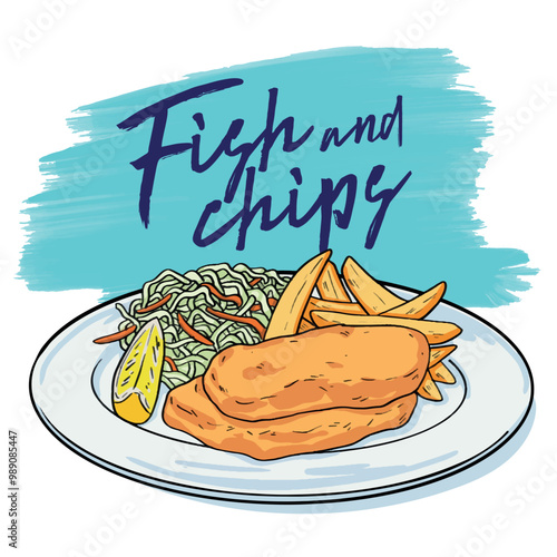 Isolated hand drawn crispy fish and chips food vector illustration 2