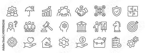 Social Policy icons set. Government, finance, security, family, education. Vector illustration