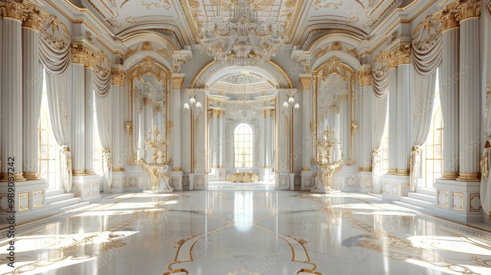 Fototapeta premium Elegant, opulent interior featuring ornate architecture and grand design elements.