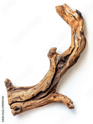 A weathered tree snag with a rough texture and visible growth rings, isolated on white background