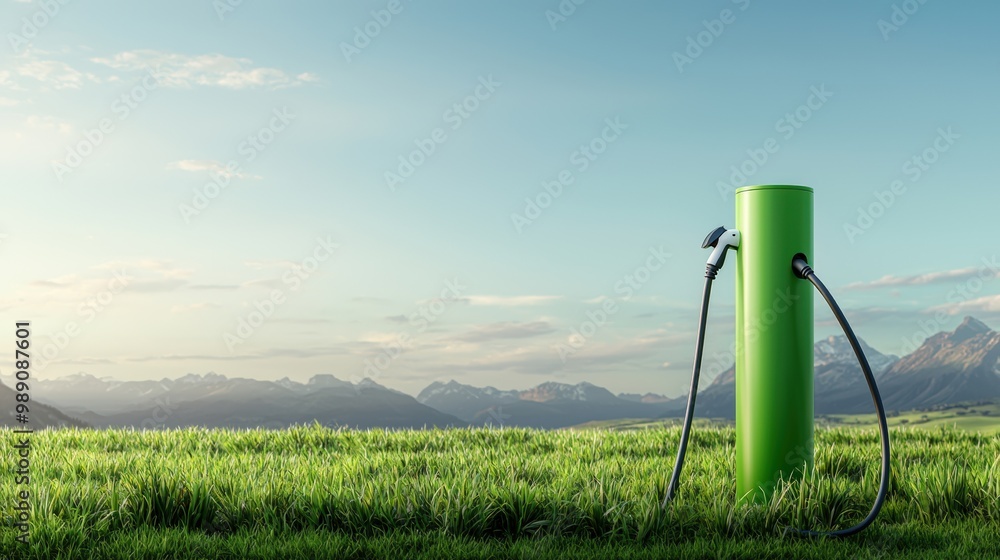 Naklejka premium Green Fuel Pump Surrounded by Lush Nature