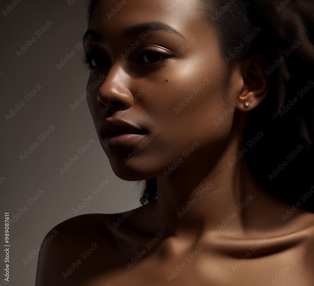 Portrait of nude young brunette woman or girl with beautiful expressive collarbones and shoulders on black background Portrait of nude young brunette woman or girl with beautiful expressive collarbones and shoulders on black background