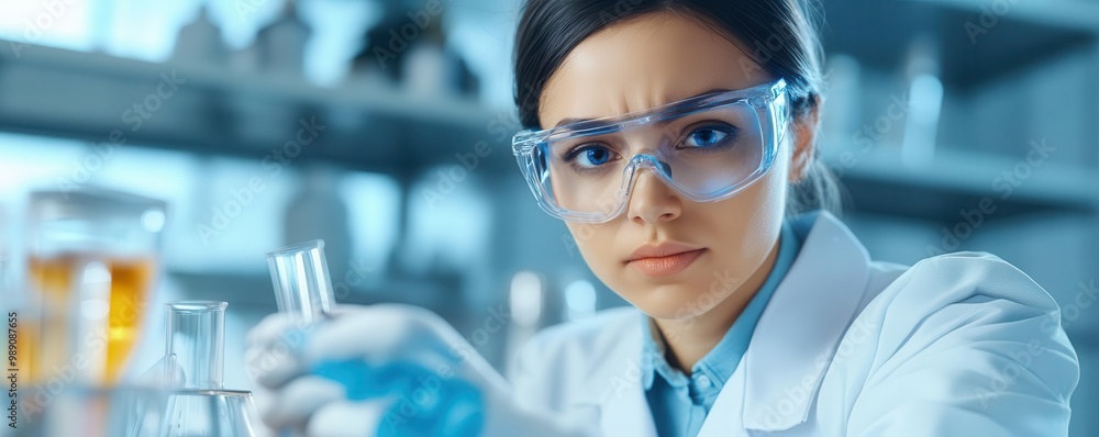 Female scientist in a forensic lab analyzing crime scene evidence under ultraviolet light, forensic science, crime investigation Female scientist in a forensic lab analyzing crime scene evidence under ultraviolet light, forensic science, crime investigation