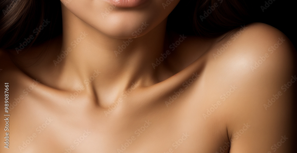 Bare expressive collarbones and shoulders of a young woman or girl on a black background Bare expressive collarbones and shoulders of a young woman or girl on a black background