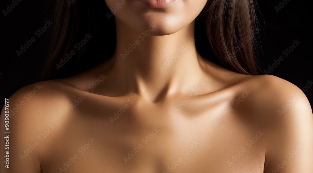 Bare expressive collarbones and shoulders of a young woman or girl on a black background Bare expressive collarbones and shoulders of a young woman or girl on a black background