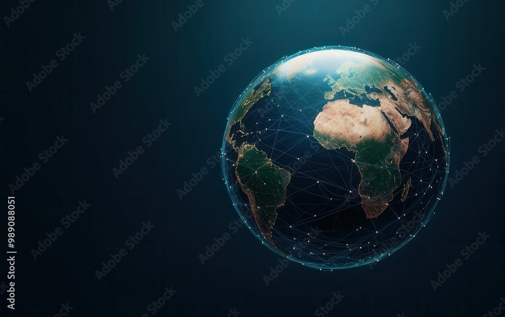 Fototapeta premium Holographic globe surrounded by flowing data points, representing global data exchange, global data, digital communication