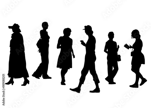Big crowds people walking on white background