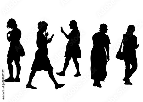 Big crowds people walking on white background