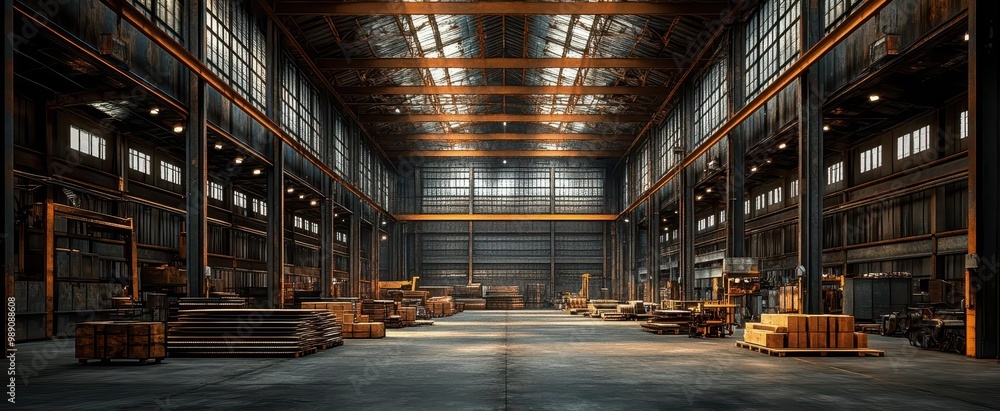 industrial warehouse interior showcasing various steel products rows of metal beams pipes and steel plates arranged in an organized utilitarian space industrial warehouse interior showcasing various steel products rows of metal beams pipes and steel plates arranged in an organized utilitarian space