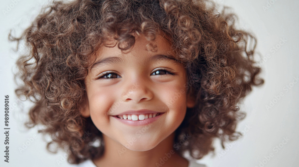 Smiling Child with Soft Curly Hair in Natural Light Smiling Child with Soft Curly Hair in Natural Light