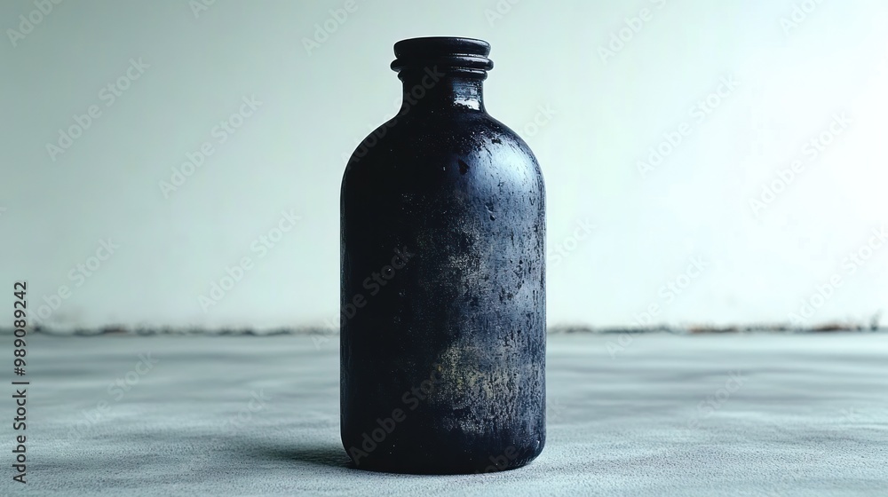 A striking black bottle stands alone, emphasizing its stark simplicity and elegance A striking black bottle stands alone, emphasizing its stark simplicity and elegance