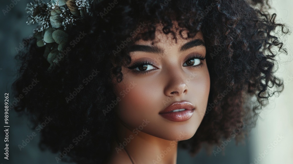 Woman with Styled Curls and Natural Beauty Woman with Styled Curls and Natural Beauty