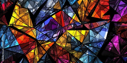 The abstract picture of the colourful geometry polygon multiple triangles repetitive shapes background, geometry is about study shapes, sizes, properties, and dimensions of objects and spaces. AIG51.