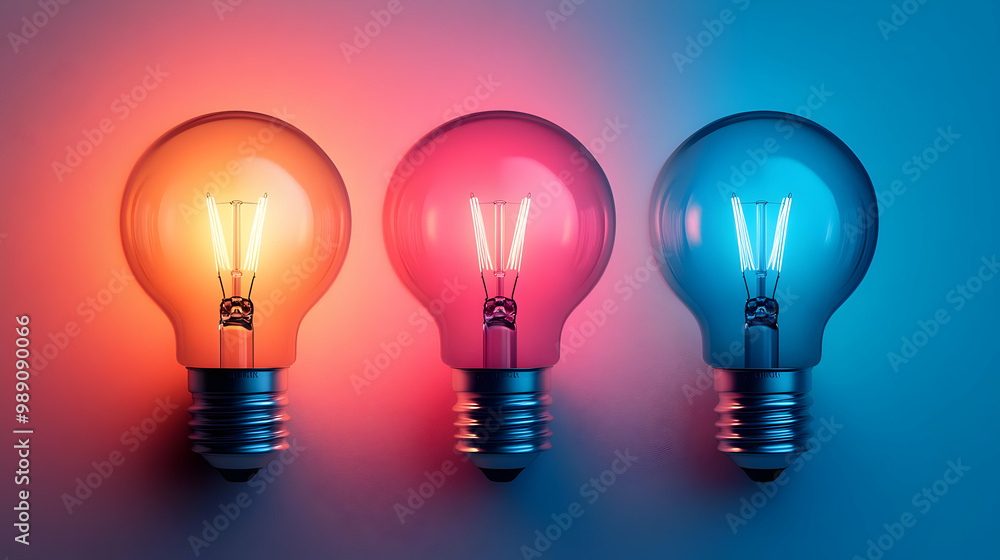 Light Bulbs Glowing with Color in a Row Light Bulbs Glowing with Color in a Row