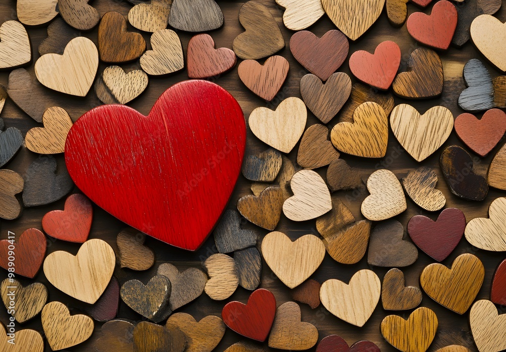 Red Heart Surrounded By Wooden Hearts Red Heart Surrounded By Wooden Hearts
