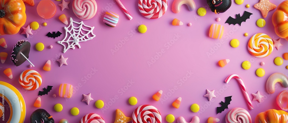 Halloween banner with a frame of candy and festive decor Halloween banner, candy frame, festive decor Halloween banner with a frame of candy and festive decor Halloween banner, candy frame, festive decor