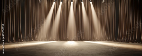 Vaudeville Theater Setting, A retro vaudeville theater stage with elaborate drapes and spotlights, giving a sense of historic performance grandeur.