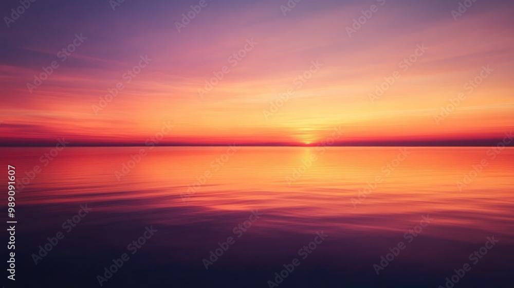 Fototapeta premium A vibrant horizon with a beautifully blurred sunset, merging soft orange, pink, and purple shades across the sky for a calm, serene atmosphere