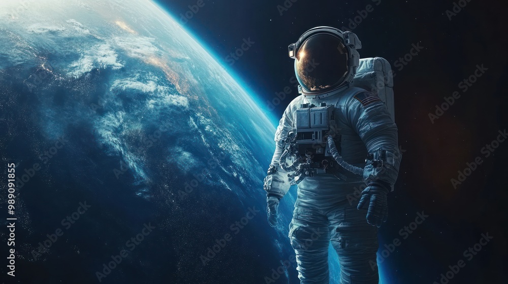 Fototapeta premium Astronaut in space with Earth in the background, showcasing exploration and adventure.