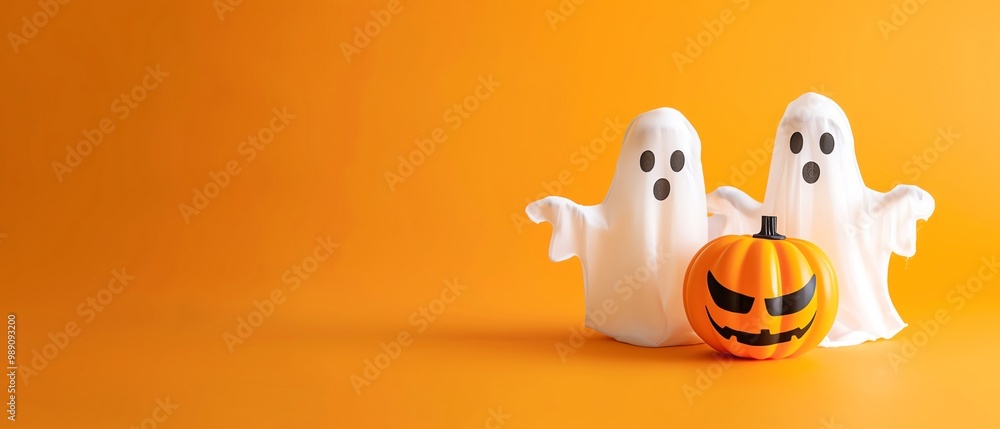 Adorable Halloween ghosts with a funny pumpkin on orange background adorable Halloween ghosts, funny pumpkin, orange background Adorable Halloween ghosts with a funny pumpkin on orange background adorable Halloween ghosts, funny pumpkin, orange background