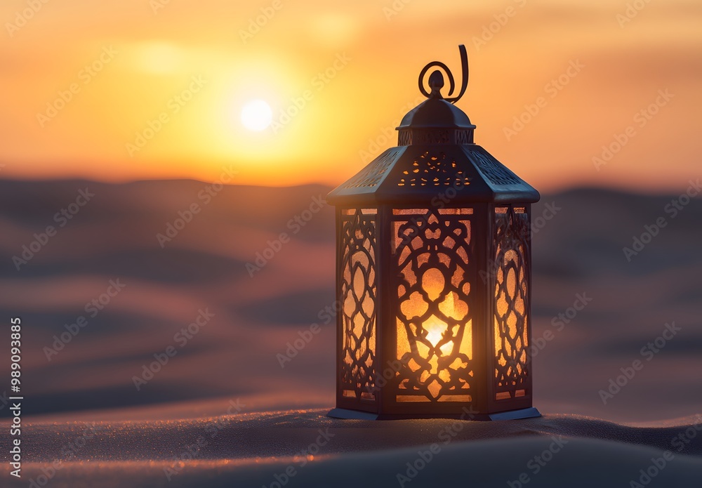 Ramadan Lantern in Desert Sunset Ramadan Lantern in Desert Sunset