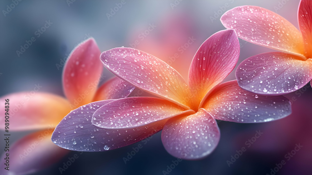 Close Up View of Pink Flowers with Dew Drops Close Up View of Pink Flowers with Dew Drops