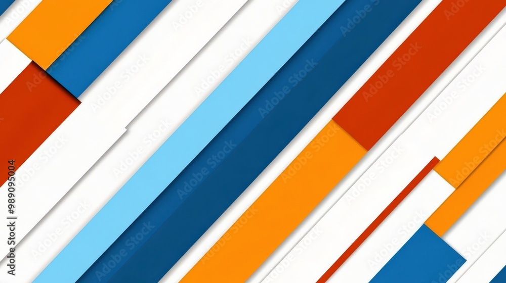 A dynamic composition of diagonal geometric lines in varied colors including blue, orange, and red, set against a stark white background creating contrast. A dynamic composition of diagonal geometric lines in varied colors including blue, orange, and red, set against a stark white background creating contrast.