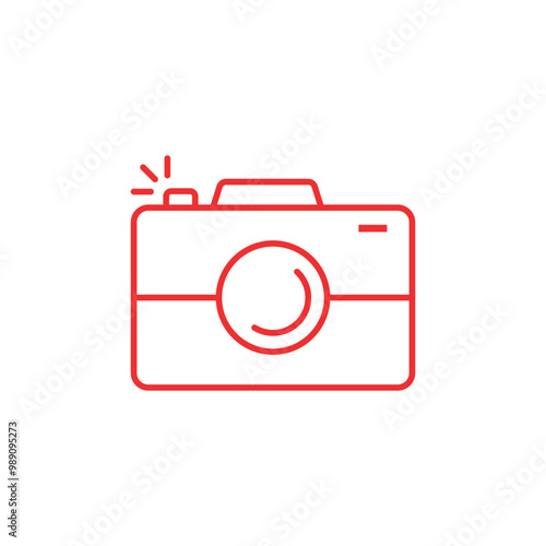 red linear simple photo camera logo. unusual flat stroke style trend modern logotype graphic art design on white. contemporary photograph minimal emblem