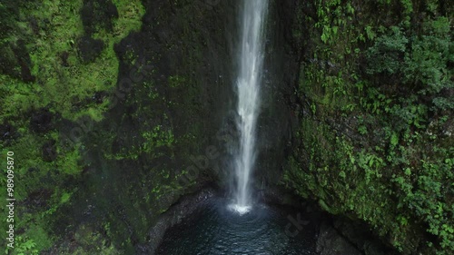 Drone view of the mountain waterfall