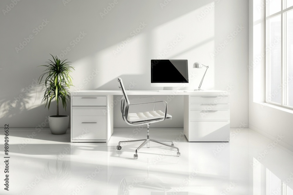 Stylish office interior featuring a sleek modern Stylish office interior featuring a sleek modern