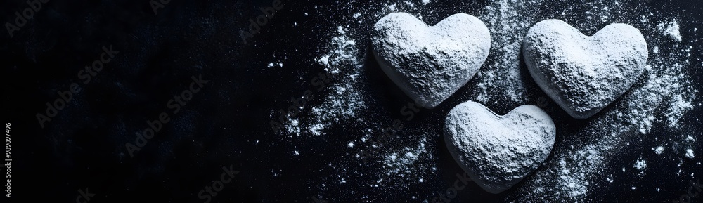 Obraz premium Minimalist Powdered Hearts on Black Background