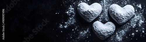 Minimalist Powdered Hearts on Black Background