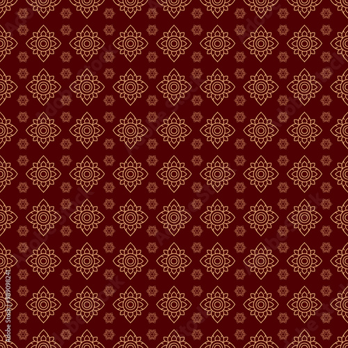 Seamless red Thai pattern on a dark red background. Concepts about Thai cultural patterns Vector illustration