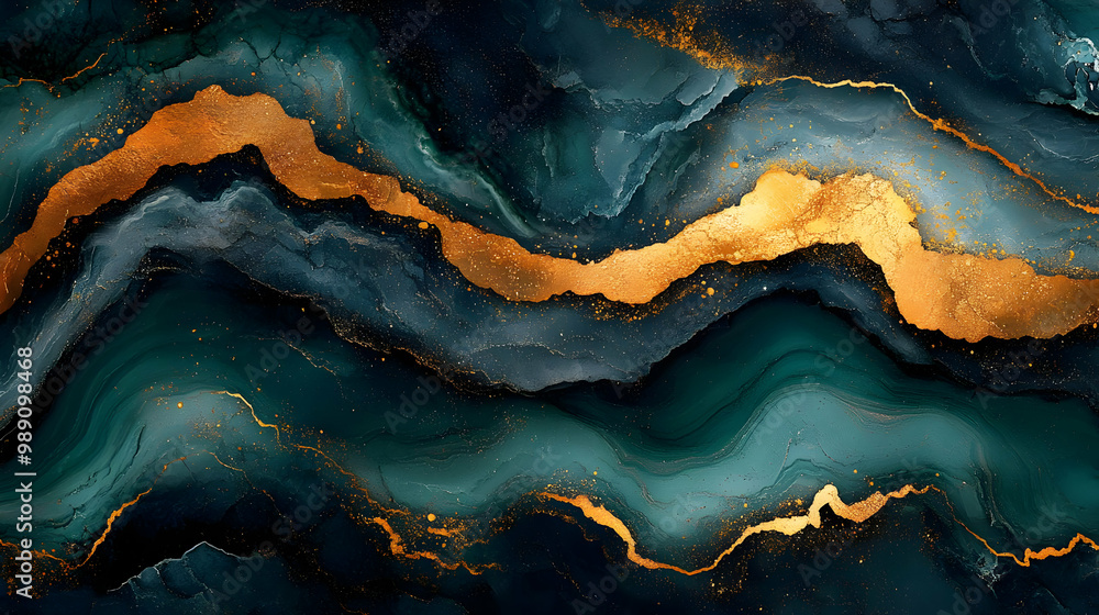 Abstract Art: Blue and Gold Swirls with Glittering Texture Abstract Art: Blue and Gold Swirls with Glittering Texture