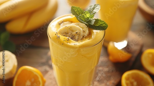 Refreshing Banana Orange Smoothie with Mint and Chia Seeds