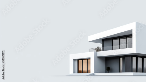 A large white house with a balcony and a potted plant